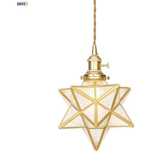 IWHD Creative Star Copper LED Pendant Lamp Kitchen Cafe Dinning Living Room Light Modern Glass Pendant Lights Lampara Colgante
