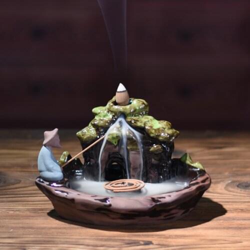 Backflow Incense Burner Home Decor Ceramic Smoke Backflow Incense Stick Holder Censer + 10Pcs Incense Cones