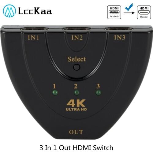 LccKaa 4K 3D Mini 3 Port HDMI-compatible Switch 1.4b 4K Switcher Splitter 1080P 3 in 1 out Port Hub for DVD HDTV Xbox PS3 PS4