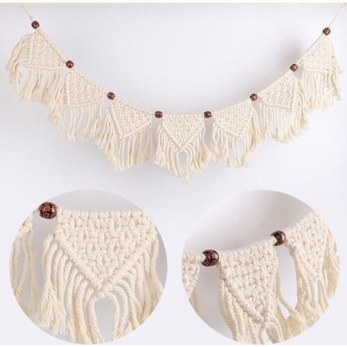Macrame Wall Hanging Fringe Garland Banner Chic Bohemian Wall Decor Apartment Dorm Living Room Bedroom Decorative Wall 7 Flags