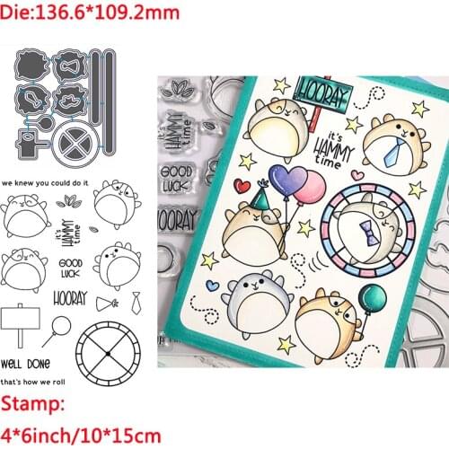 Lovely Small Animals GOOD LUCK HOORAY Words Metal Cutting Dies&Transparent Clear Stamps For DIY Scrapbooking Album Paper Cards