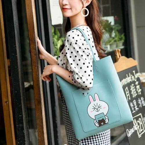 Designer bag for women cartoon anime bear rabbit leather shoulder handbag ladies shopper tote bag tablet book cosmetic organizer