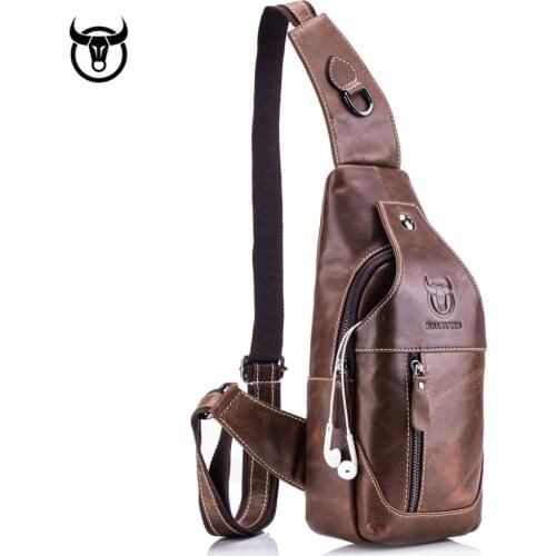 Genuine Leather Mens Chest Bag Vintage Cowhide Crossbody For Male Shoulder Diagonal Package messenger Bag