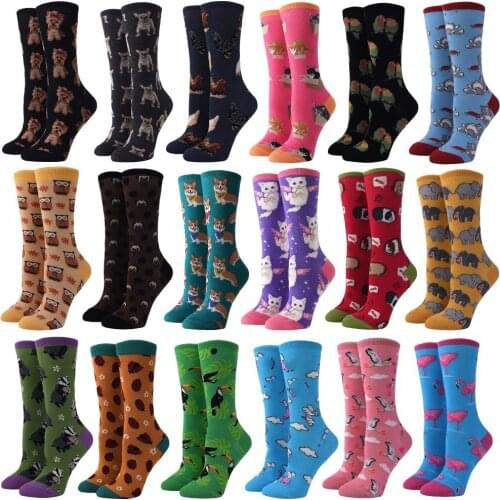 Peonfly Cotton Funny Cute Women Socks Hosiery Animal Print Originality Elephant Cat Dog Pig Parrot Owl Kawaii Harajuku Cartoon