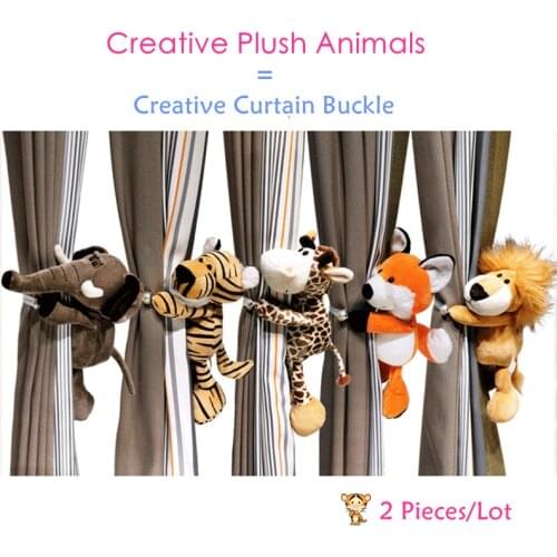 2 Pcs/Lot Forest Animals Stuffed Plush Doll Toys Curtain Buckle Tie Rope Giraffe Elephant Monkey Lion Tiger Plush Animal