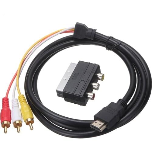 POHIKS 1pc Portable Light Weight 3RCA Converter Cable Durable Gold-plated 1080P Video AV Scart Composite Adapter