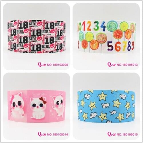 Q&N ribbon 16mm 22mm 25mm 38mm 50mm 75mm cartoon printed grosgrain ribbon webbing 50yards/roll for hair tie