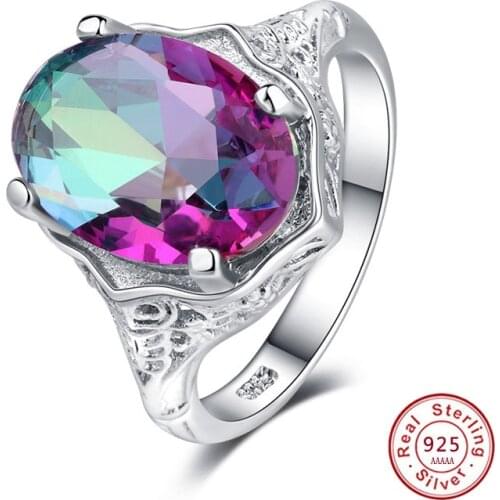 Luxury Female Girl Big Crystal CZ Stone Ring 925 Sterling Silver Purple Oval Heart Cut Wedding Fashion Women Jewelry Gift