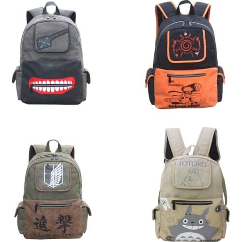 Anime Attack on Titan Narutoo Totoro Tokyo Ghoul Cosplay Backpack Cartoon Student School Shoulder Bag Teenage Laptop Travel Bags