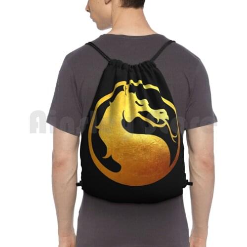 Mortal Kombat Gold Logo Backpack Drawstring Bag Riding Climbing Gym Bag Mortal Kompat Logos Gaming Gamers Video Games