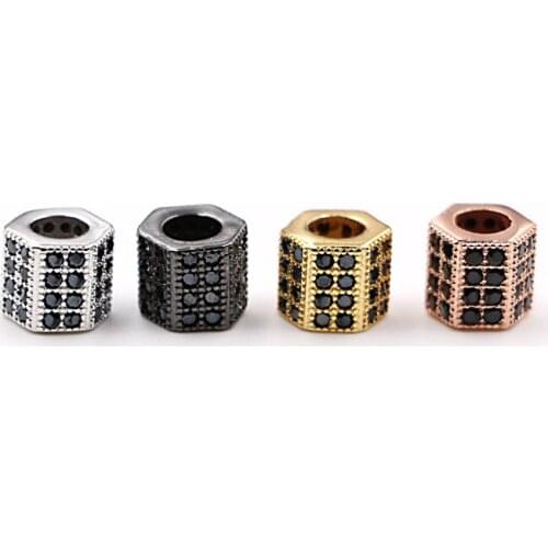 Charm Style Micro mosaic Zirconia Six Prism for Jewelry Making Supplies Bracelet Bead Women&men DIY Accessories Loose Wholesale