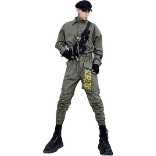 2021 Spring Autumn Men Jumpsuit Chic Safari Style Clothes Fashion Casual Loose Cargo Pant