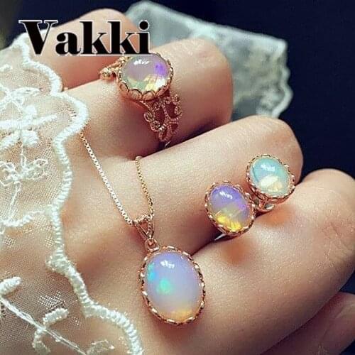 Vintage Opal Jewelry Sets For Woman Pendant Necklaces Choker Water Drop Earrings & Ring Gold Color Bohemia Wedding Jewelry Gifts
