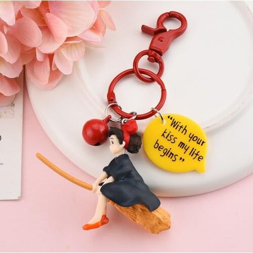 Japan Hayao Miyazaki Anime Doll Xiaomei Little Witch Keychains Pendant Female Bell Keyring Bag Ornament