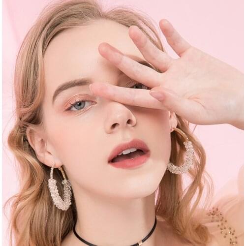 MOONROCY Gold Color Imitation Pearl Hoop Earring White Pink Crystal Round Simple Vintage Jewelry for Women Female Dropshipping