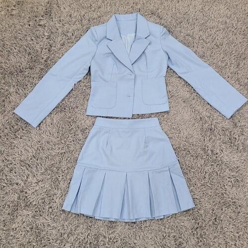 2021 New Dropship Sky Blue Women Long Sleeve 2 Pieces Set Short Party Night Club Cute Sweet Ladies Two Pieces Dress Set