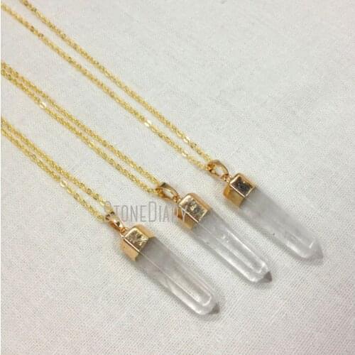Clear Crystal Quartz Necklace Gold Electroplated Hexagonal Prisms Necklace 18inch-32inch NM12225
