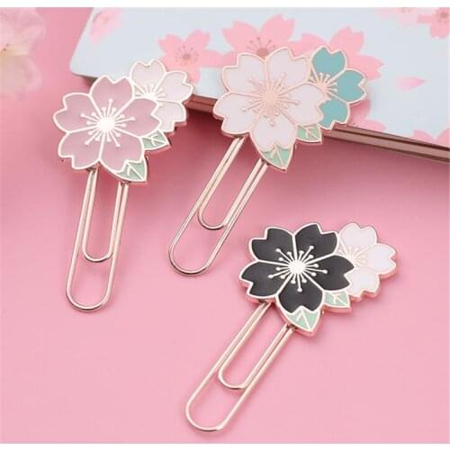 1piece Cherry Pen Holder Book Clip bookmarks Metal Romantic Blossom Bookmark Memo Paper Clips Binding Stationery Delicate Gift