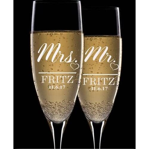 2pc/set Personalized Mr. And Mrs. Wedding Toasting Flutes, Wedding Glasses Personalized Champagne Flutes,Engraved Wedding Flutes