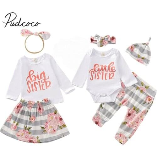 2019 Baby Spring Autumn Clothing Sister Matching Set Baby Girl Tops Romper Floral Pants Outfit Family Friends Fashion Clothes