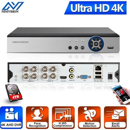 Ultra HD 4K 4CH AHD Analog Video Recorder H.265+ 4K 5MP 4CH 6 in 1 Hybrid DVR Wifi TVI CVBS CVI IP NVR For Home CCTV IPC IP Cam