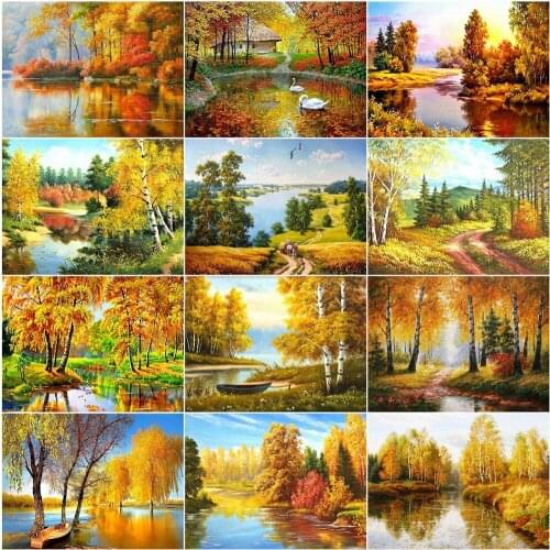AZQSD 5D Diamond Painting New Arrivals Forest Home Decor Needlework Diamond Mosaic Scenery Cross Stitch Kits Handmade Gift