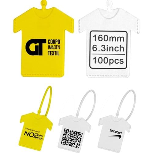 100Pcs Custom Off Clothing Hang Tags Plastic Security Cloth Tag White Garment Label T Shirt Brand Tags with Logo 160mm/6.3"