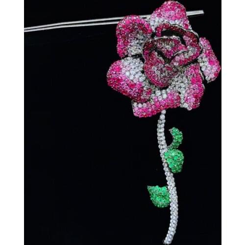 925 sterling silver with cubic zircon flower brooch high quality fine women jewelry 42*96MM free shipping decoration for coat