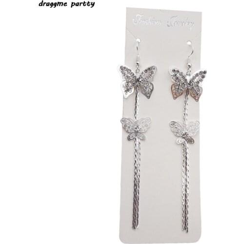 Long Women Tassel Earings Crystal Bow Girl Charm Earrings Female Long Temperament Butterfly Earrings