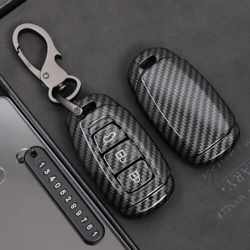 Glossy Carbon fiber ABS Key Case Fob Cover For Hyundai i30 Ix35 KONA Encino Solaris Azera Grandeur Ig Accent Santa Fe 2017-2019