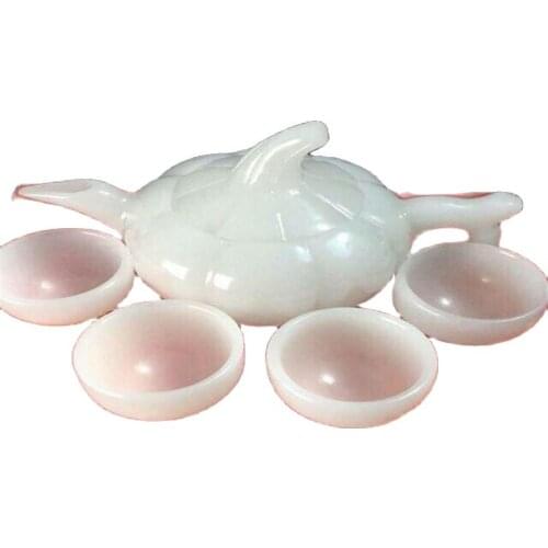 China100% Natural white jades Hand-carved cup Statues China jade carved jade teapot teapot four cups of tea Kung Fu