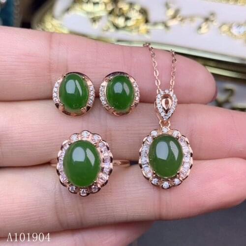 KJJEAXCMY boutique jewelry 925 sterling silver inlaid natural jasper gemstone female pendant necklace ring earrings set support