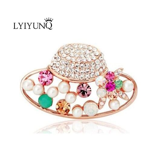 LYIYUNQ Classic Hat Crystal Brooches Pins For Women Unisex Clothes Accessories Fashion Pearl Brooch Pin Costume Jewelry