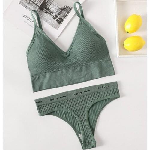 Women Bra Panties Set Push Up Bra Sexy G-String Thong Active Bra Fitness Female Crop Top Sexy Seamless Underwear Lingerie Set