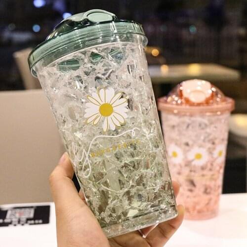 Creative Student Double Plastic Cup Summer Pleasant Drinking Cup Cold Drinking Cup Fresh with Straw cups