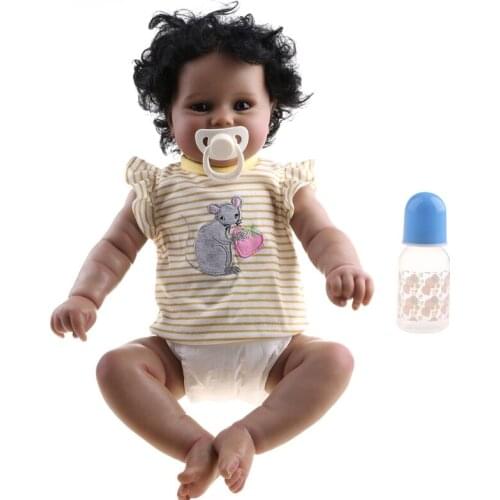 50cm African American Doll Washable Opened Eyes Soft Vinyl Magnetic Mouth Baby Newborn Girl Toy Lifelike Comfort Doll