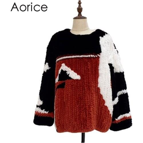 Aorice CT934 women knitted Real rabbit fur coat jacket overcoat O collar lady fashion winter warm genuine fur coat outwear