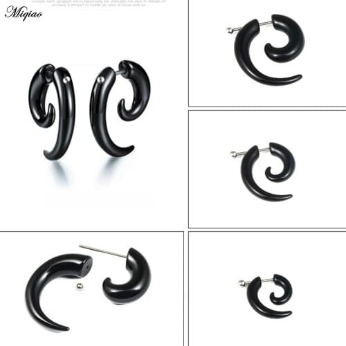 Miqiao 2pcs Punk Acrylic Black Bull Horn Snail Shape Earrings Hip-hop Rock Party Jewelry Piercing