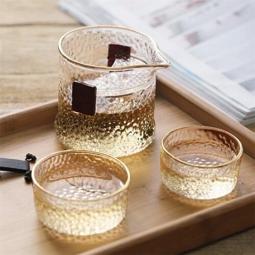 High Borosilicate Glass Hammer Tea Cup Creative Kung Fu Transparent Glass Tea Infusers Travel Teapot Tea Set With Portable Bag