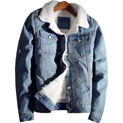 Men Plus Elvet Denim Coat Trendy Warm Fleece 2021 Winter Fashion Male Jean Outwear Wool Cowboy Jacket Plus Size 6XL