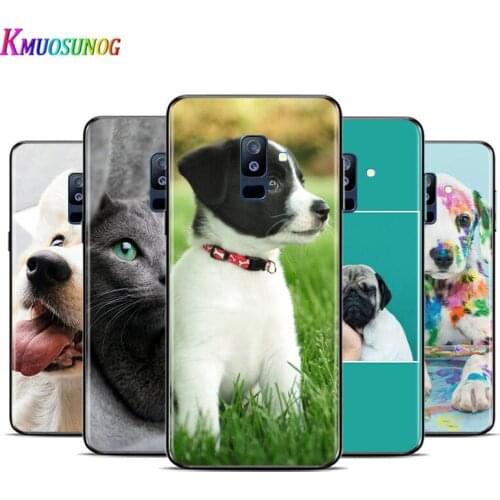 Cute Pet Cats And Dog For Samsung Galaxy A3 A5 A6 A7 A8 A9 A6S A8S A9S Star Plus 2016 2017 2018 Black Silicone soft Phone Case