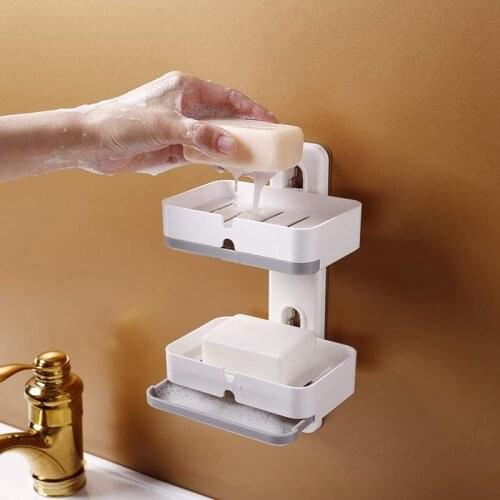 Soap Dish for Shower with Hook Double Layer Adhesive Soap Dish Holder with Drain Tray Strong Soap Holder for Bathroom