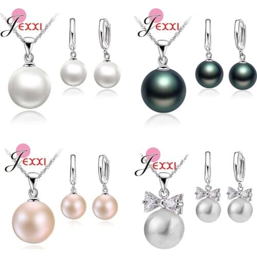 Delicate Pearl 925 Sterling Silver Jewelry Sets Drop Earrings Necklace Pendant Jewelry Women Wedding Appointment Party