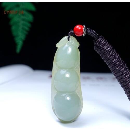 CYNSFJA Real Rare Certified Natural A Grade Burmese Jadeite Amulet Peace Bean Ice Green Jade Pendant Hand carved Birthday Gifts