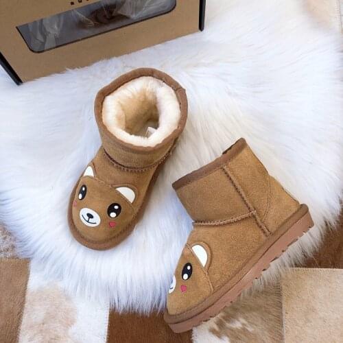 2021 Fashionable children new genuine leather cartoon snow boots winter warm Boys Girls animal non-slip cute snow boots Kid shoe