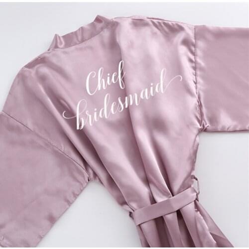 New chief bridesmaid mauve satin robe women dusty purple getting married bride wedding bridesmaid robes