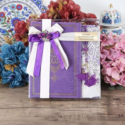 Mothers Day Gift Purple Thermo Leather Yasin,Hürrem Prayer Rug,Rose Rosary Set Set FREE SHİPPİNG