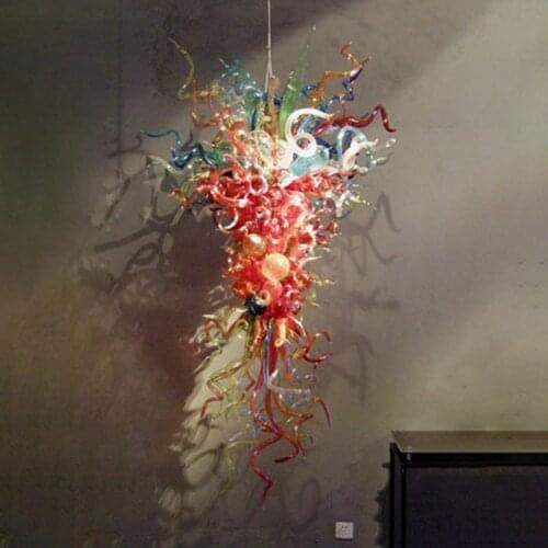 Modern Stained Glass Chandelier High Hanging Lamps LED Murano Chain Pendant Light Fixture Living Room