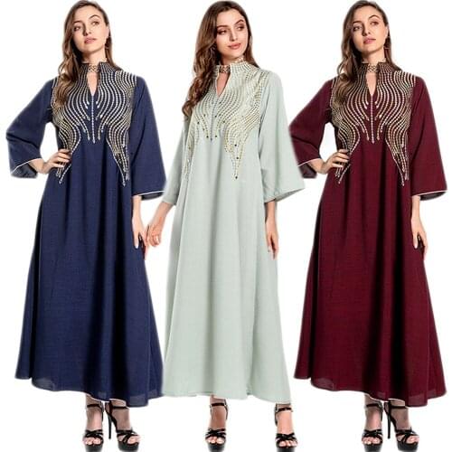 Luxury Women Embroidery Party Long Dress Muslim Arabic Abaya Islamic Ramadan Kaftan Maxi Robe Elegant Turkey Middle East Fashion