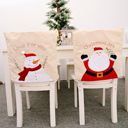 Christmas Embroidery Chair Cover Xmas Festive Santa Cartoon Hats Chair Back Cover Christmas Dinner Table Party Home Decoration
